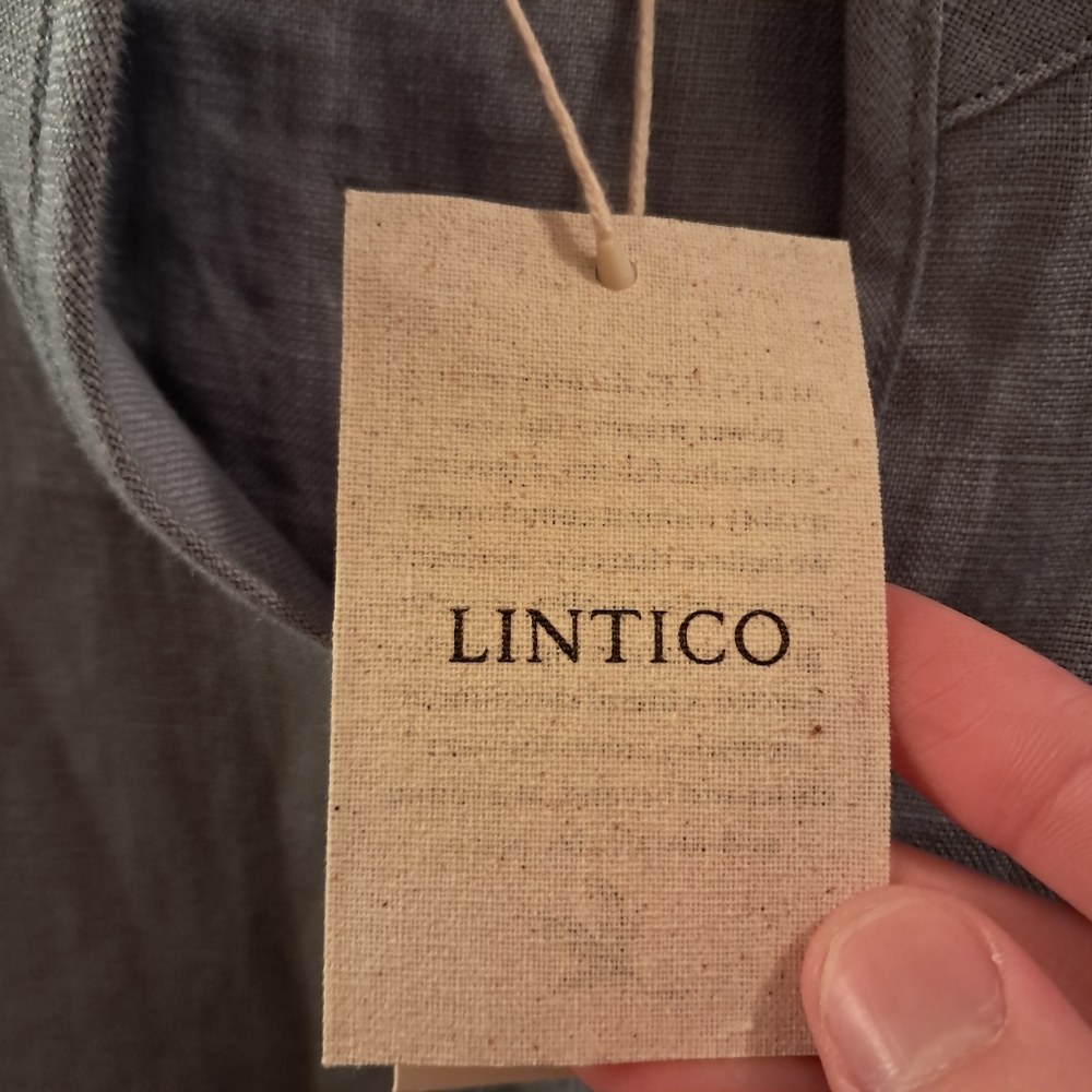 Lintico Top Women's Large L Blue Chambray Linen Fitted Office Career Coastal - Picture 7 of 13